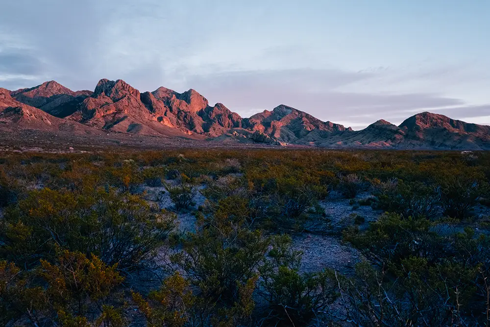 A view of the Organ Mountains in New Mexico at dusk
